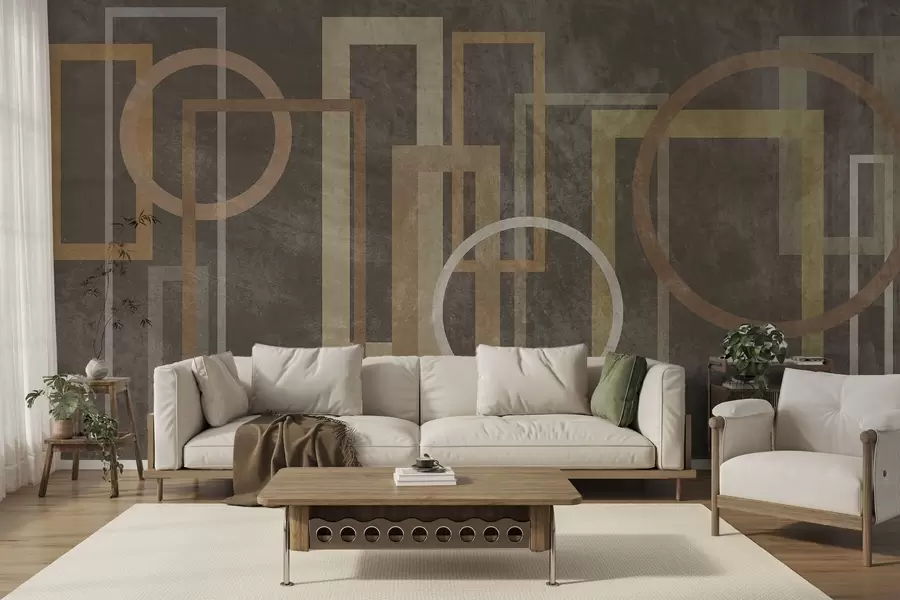 murales de pared Formas geométricas y con textura, como rectángulos y círculos, en tonos tierra w10031