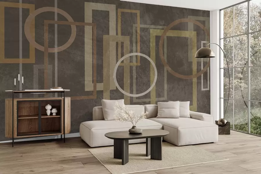murales de pared Formas geométricas y con textura, como rectángulos y círculos, en tonos tierra w10031