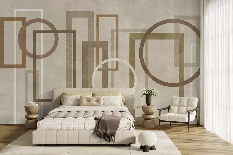 murales de pared Formas geométricas y con textura, como rectángulos y círculos, en tonos tierra w10031v1