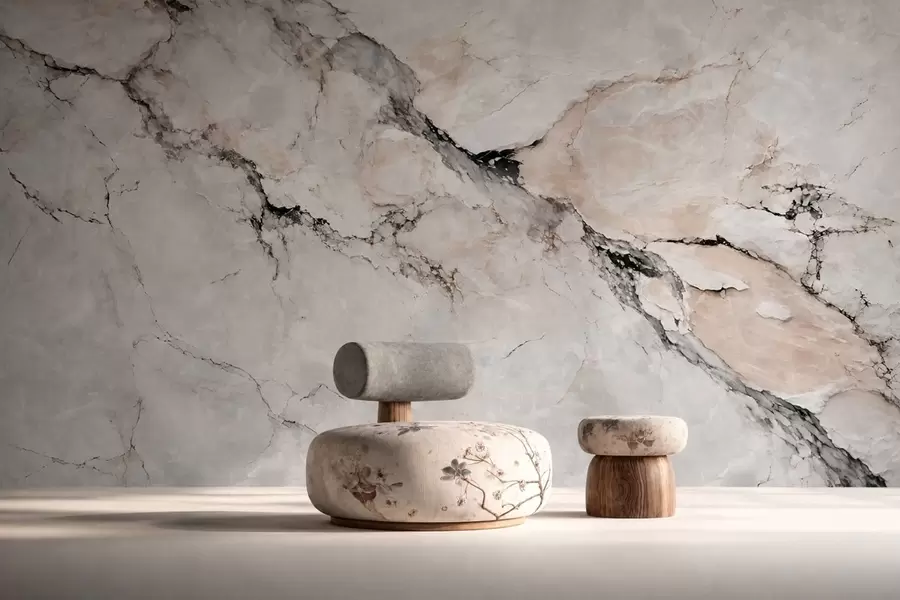 murales de pared Textura de mármol claro con vetas oscuras y beige w05884