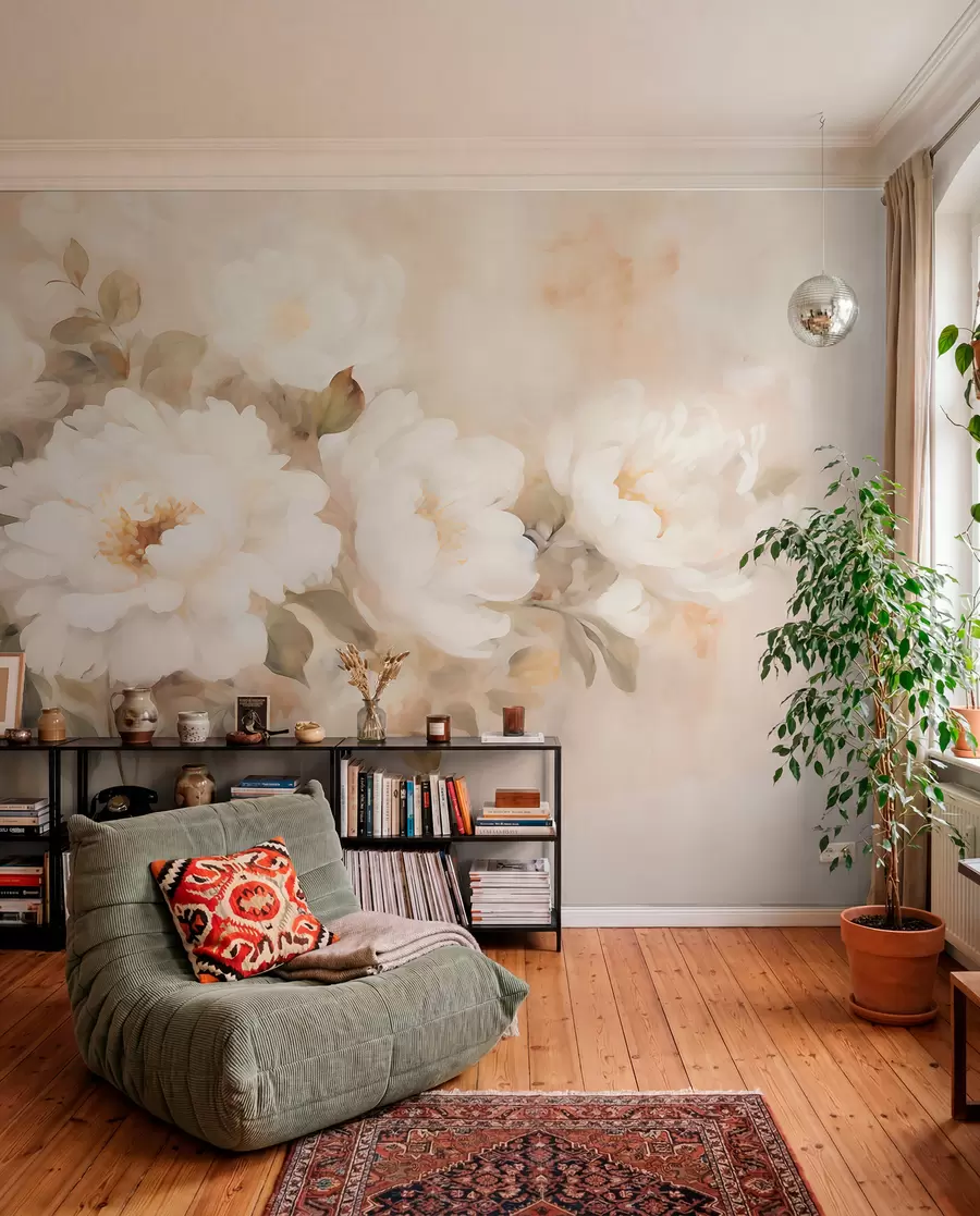 murales de pared Peonías de estilo vintage w05835