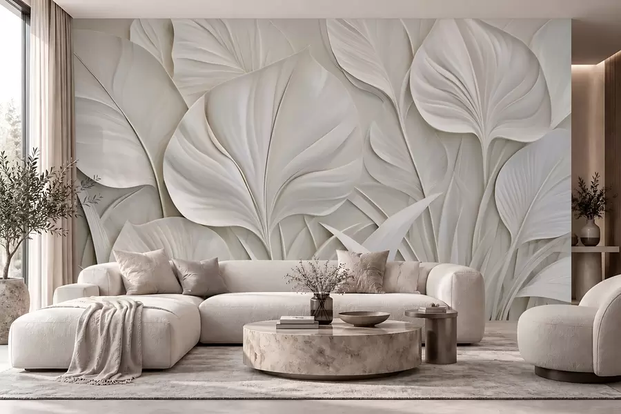 murales de pared Hojas grandes en estilo de bajorrelieve w10074
