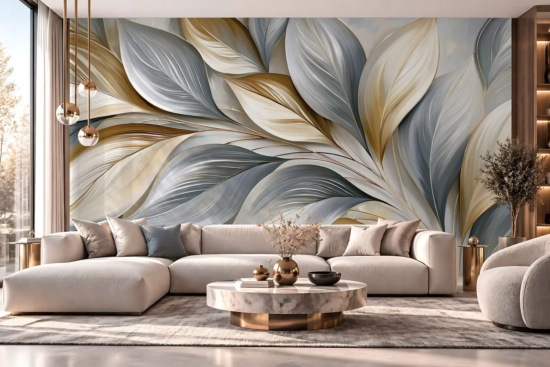 murales de pared Hojas curvadas de alta calidad con un estilo pintoresco w10076
