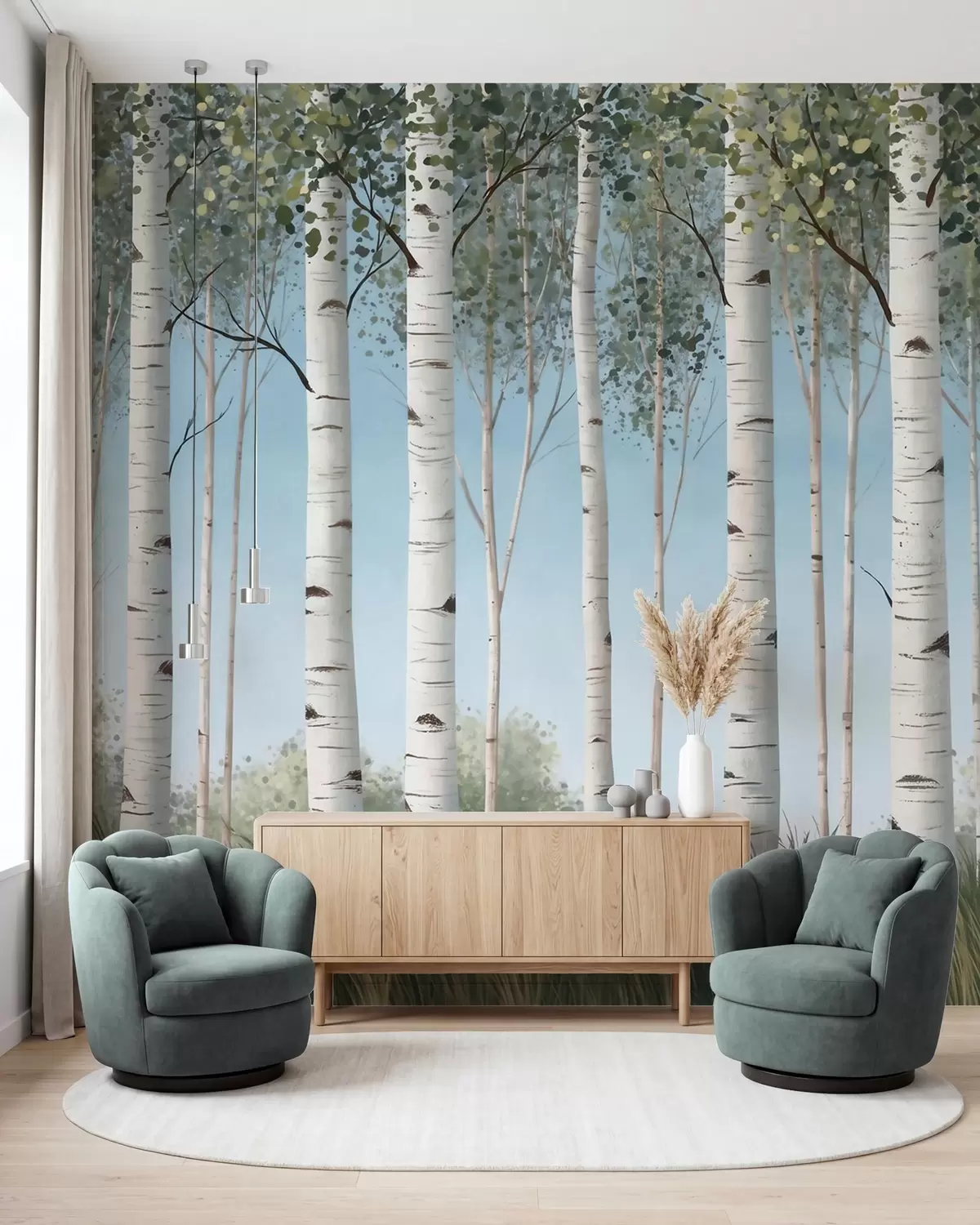 murales de pared Abedules en azul w10047