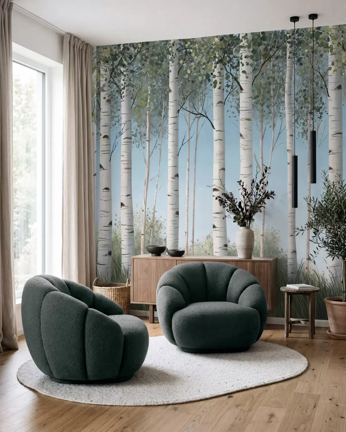 murales de pared Abedules en azul w10047
