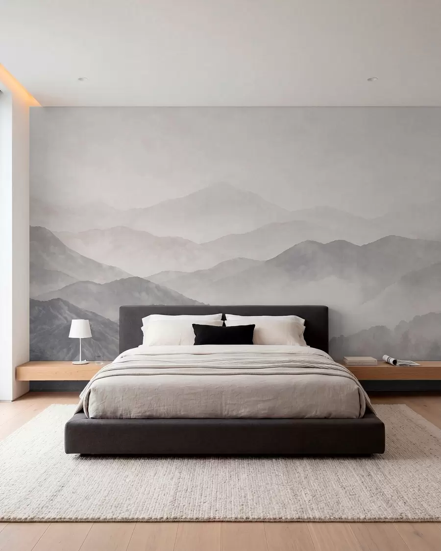 murales de pared Cordilleras y bosques envueltos en una bruma pálida w05925