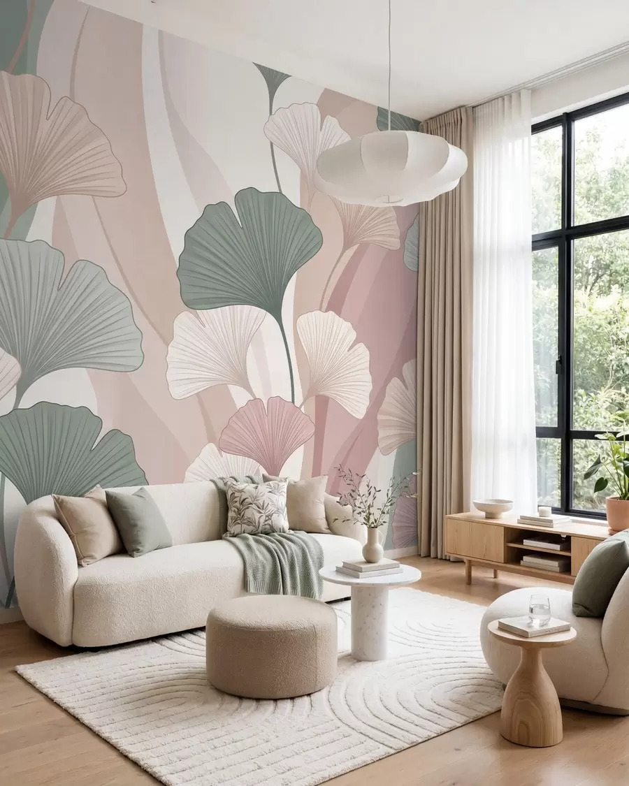 murales de pared Ginkgo en tonos pastel w10040