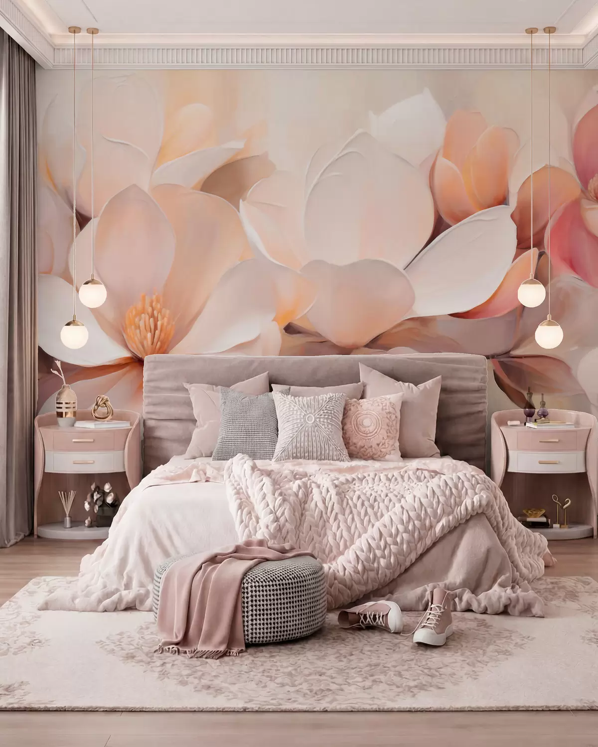 murales de pared Flores color durazno w05979