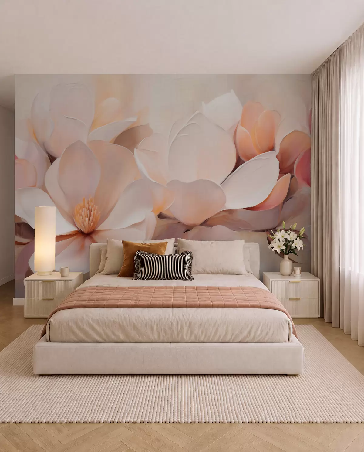 murales de pared Flores color durazno w05979