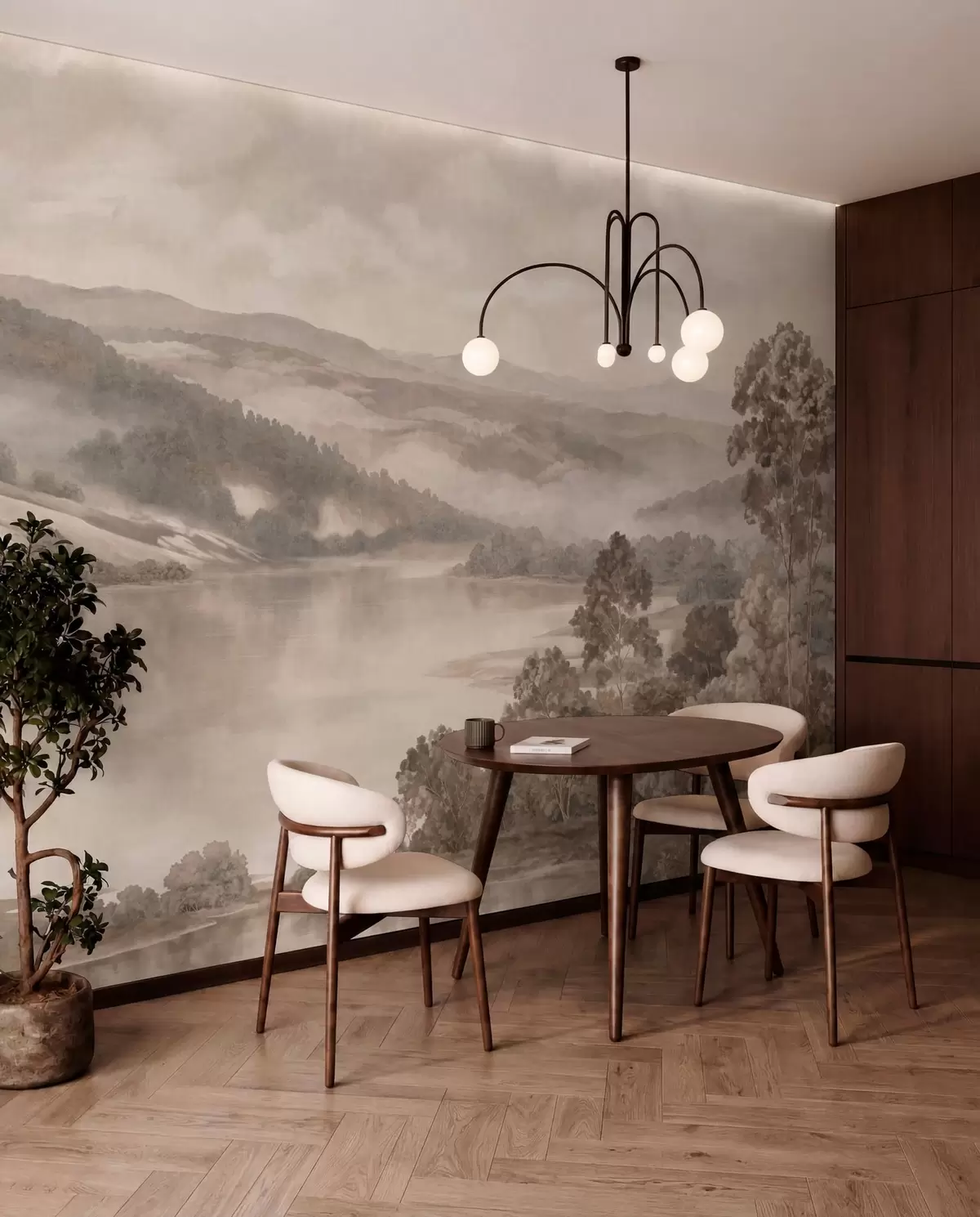 murales de pared Lago entre colinas brumosas w05928