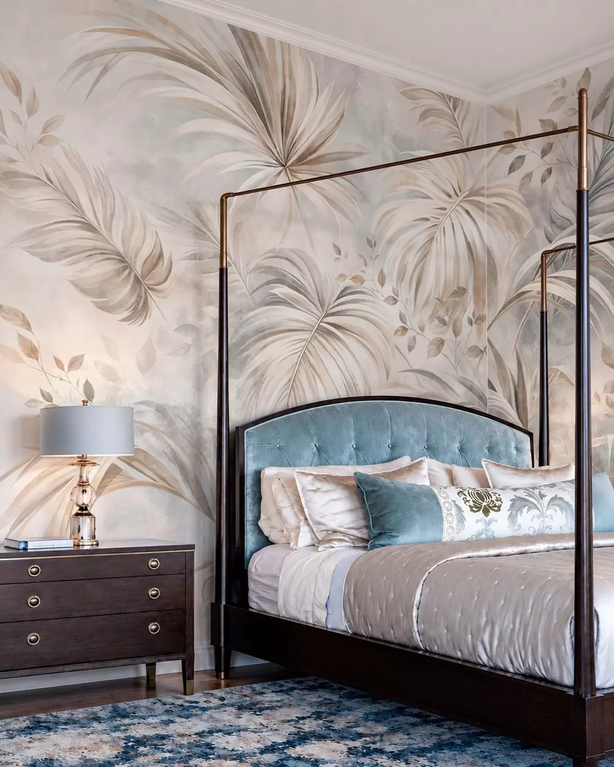 murales de pared Follaje tropical en suaves tonos beige y grises w05956