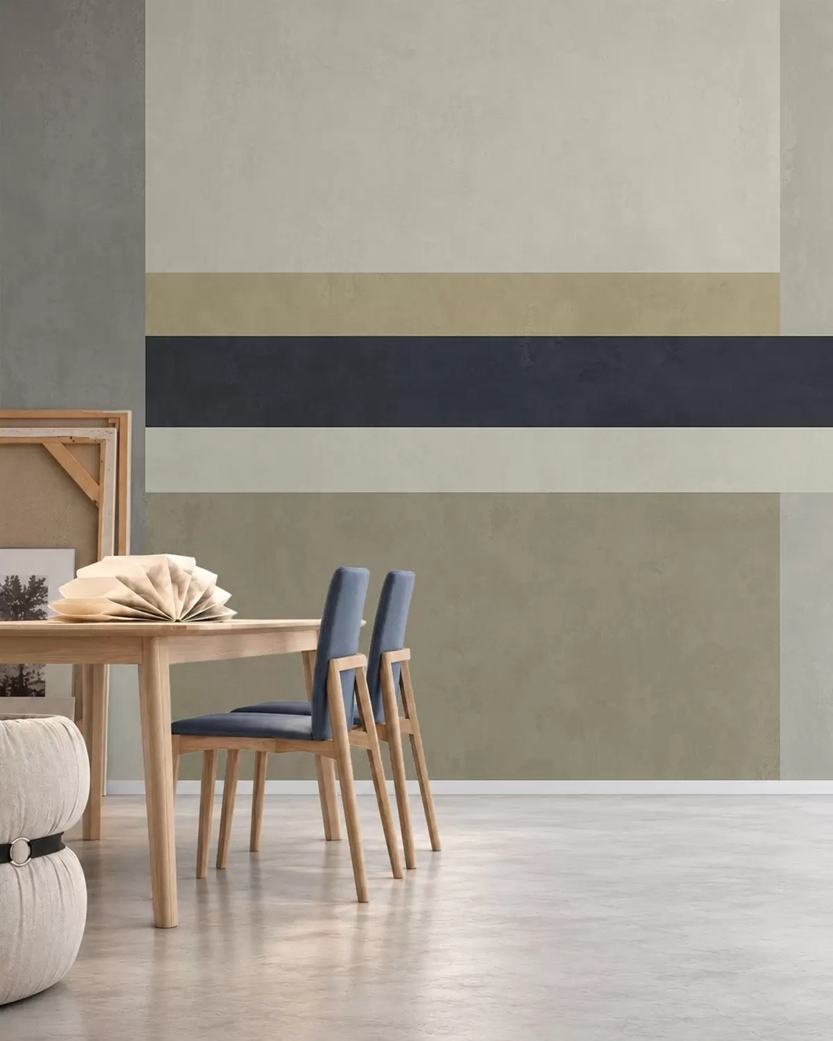 murales de pared Bloques geométricos en tonos beige y grises con una raya oscura w05890v1