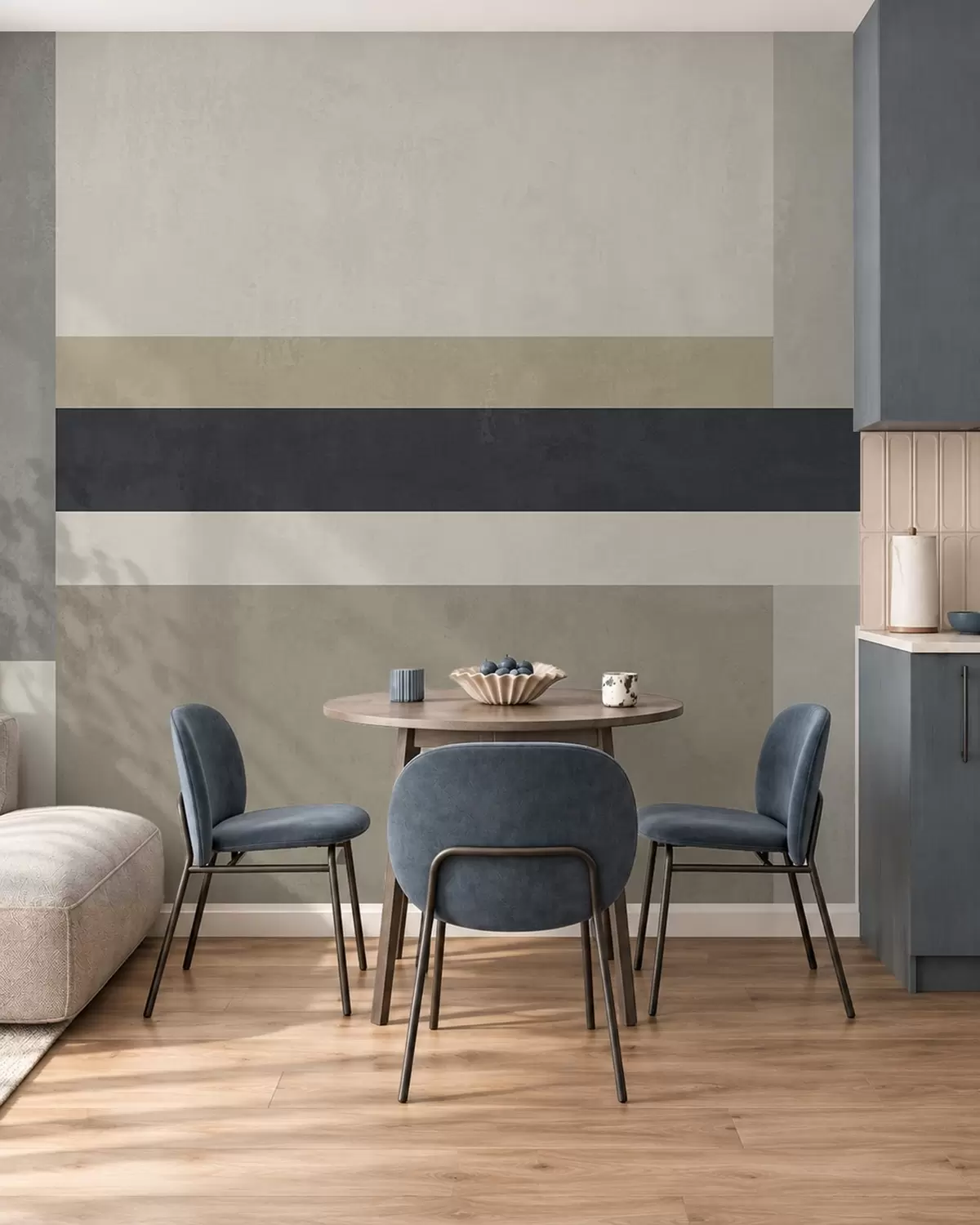 murales de pared Bloques geométricos en tonos beige y grises con una raya oscura w05890v1