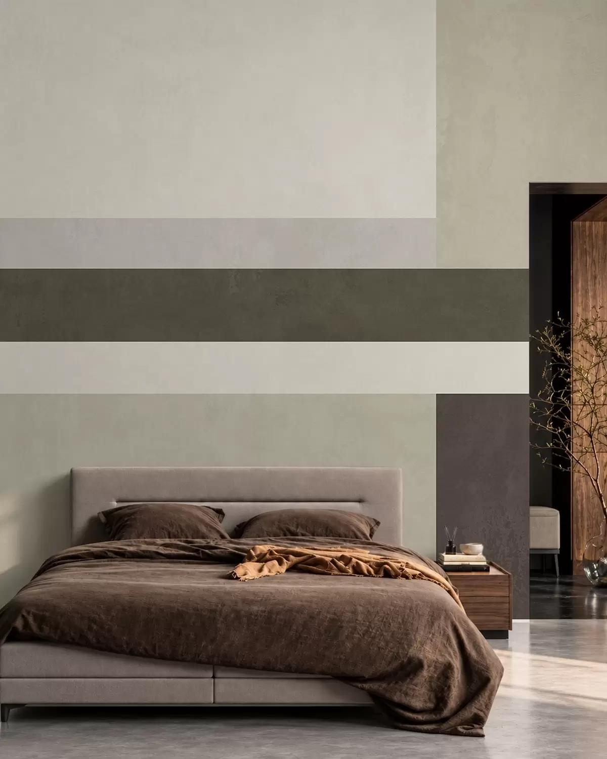 murales de pared Composición geométrica con bloques de color oliva, gris y beige w05890v3