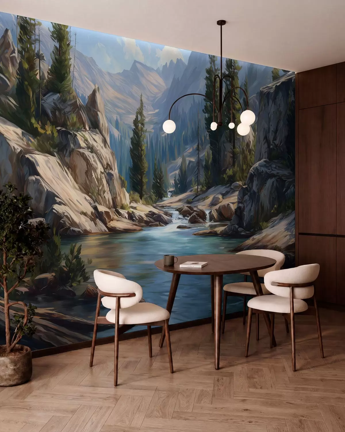 murales de pared Una vista pintoresca del río, en medio de las tranquilas montañas w05868