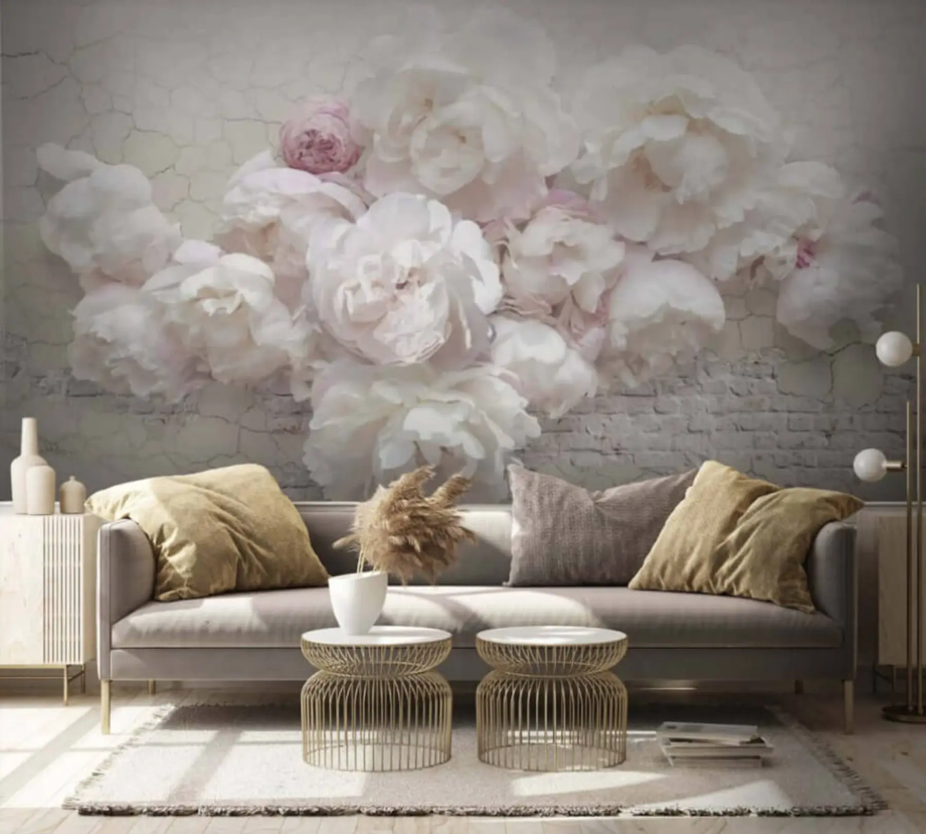 murales de pared Peonías blancas en una pared de ladrillos u59598