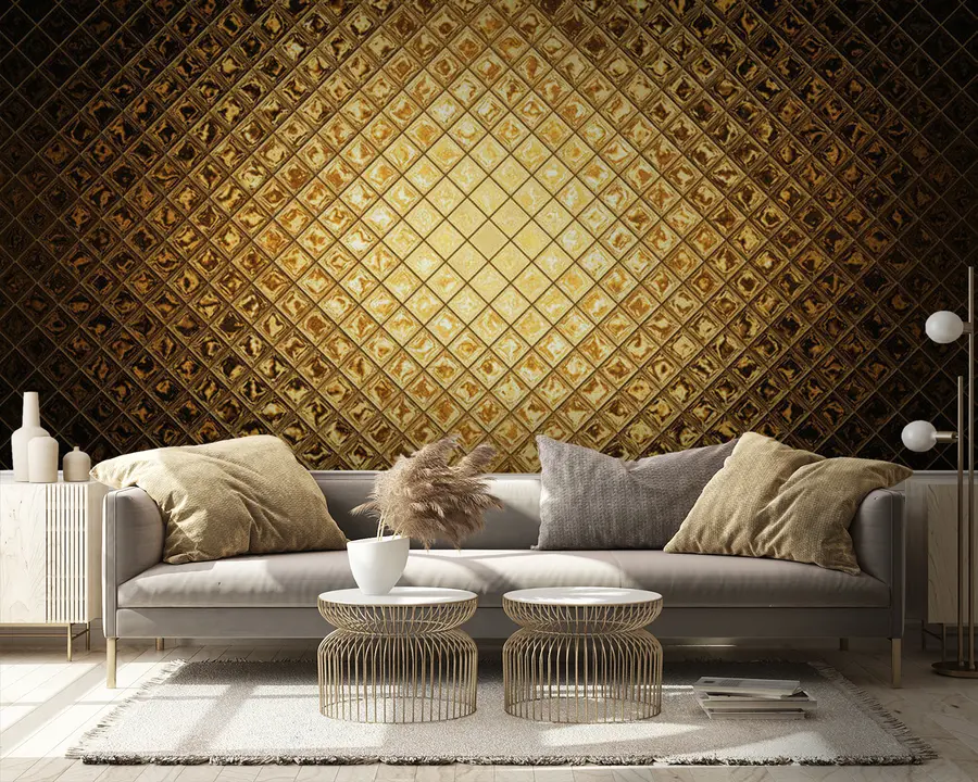 murales de pared Marrón, patrón ámbar de rectángulos u23326