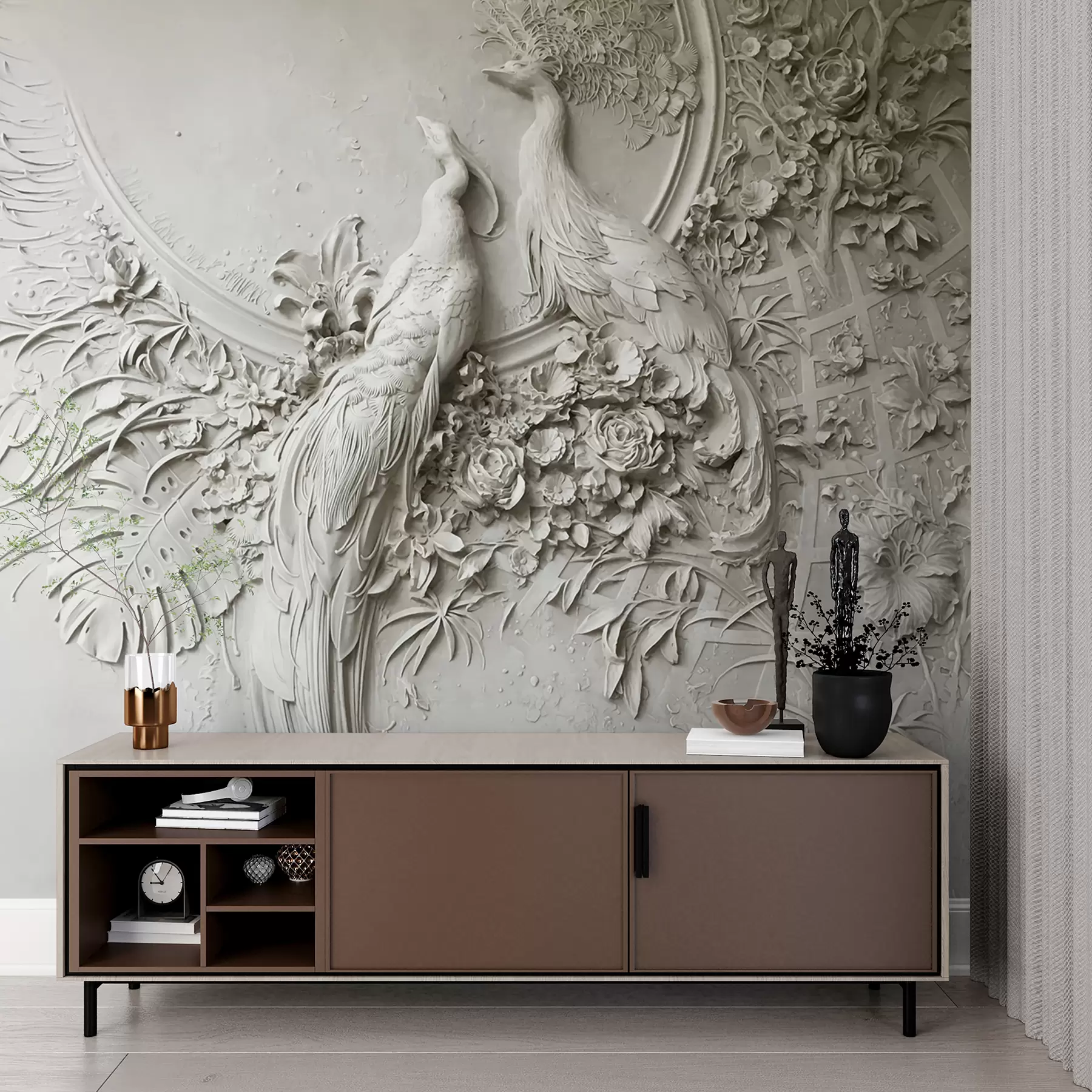 murales de pared Ramita, planta y madera u46452