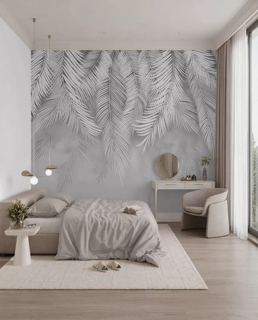 murales de pared Cortina de palmas plateada u48556v7
