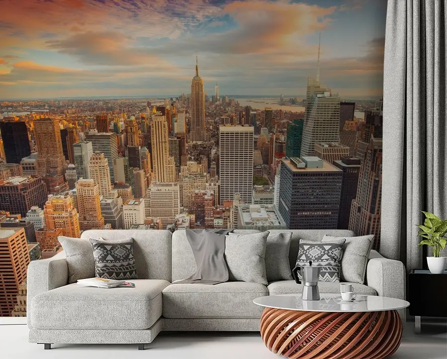 murales de pared Vista aérea a la puesta de sol de Nueva York u80529