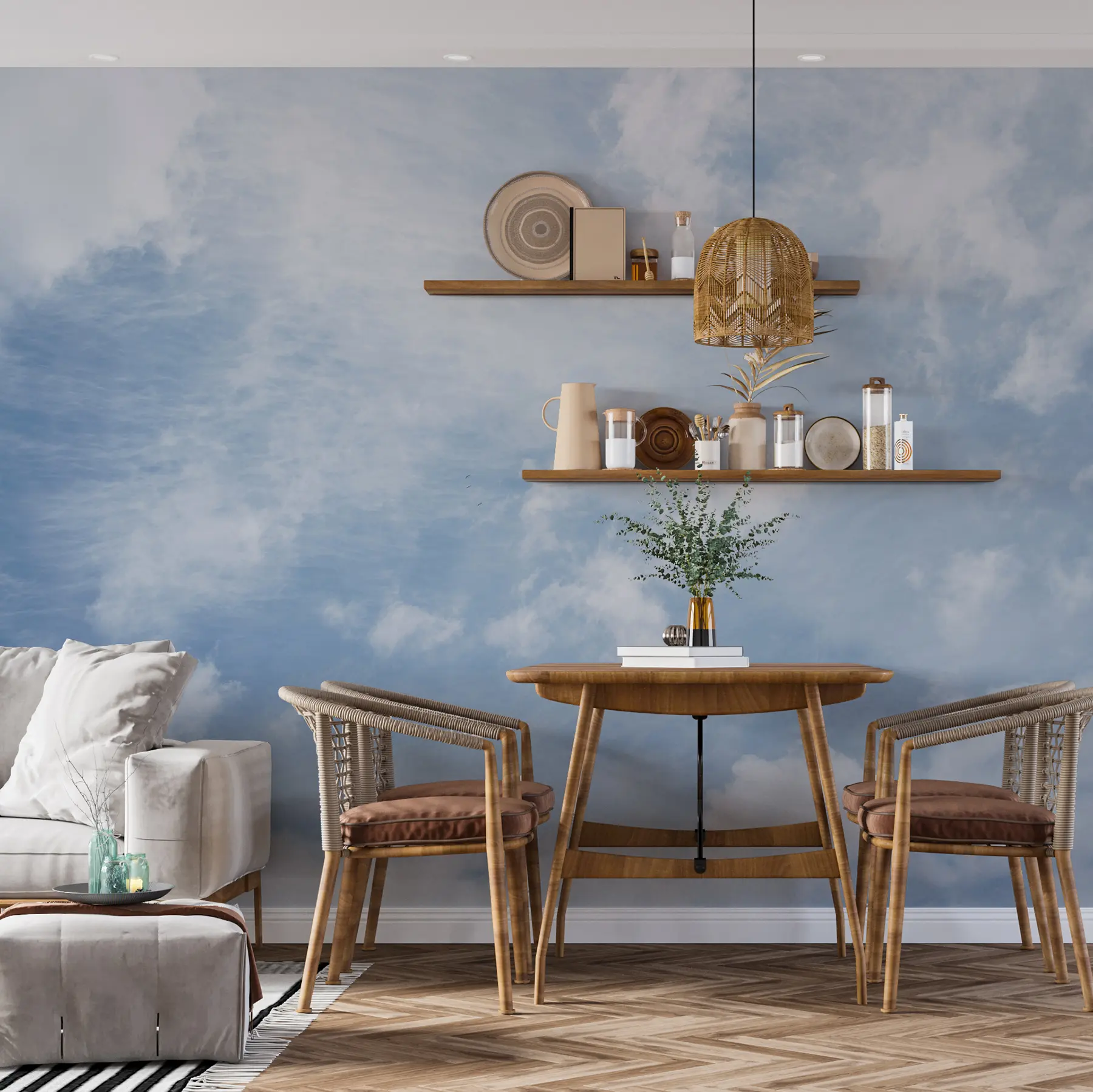 murales de pared nubes, cielo azul u21064