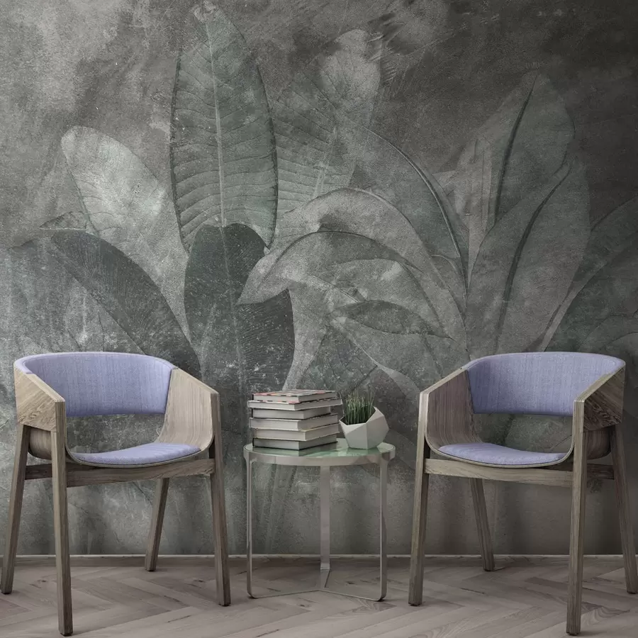 murales de pared Hojas de plátano sobre un fondo de piedra u73884
