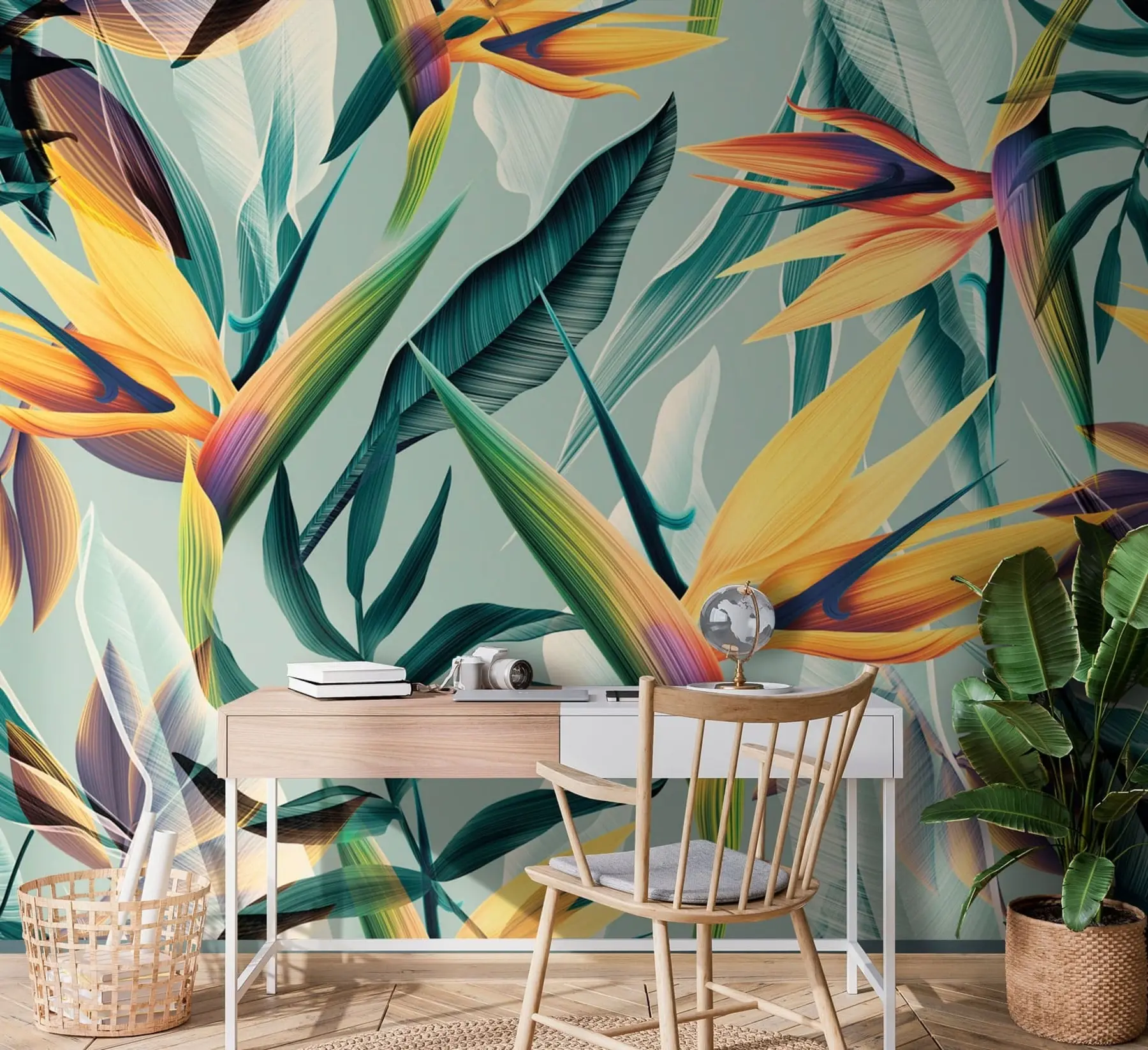 murales de pared Tendencia plantas tropicales y hojas en color brillante u73960