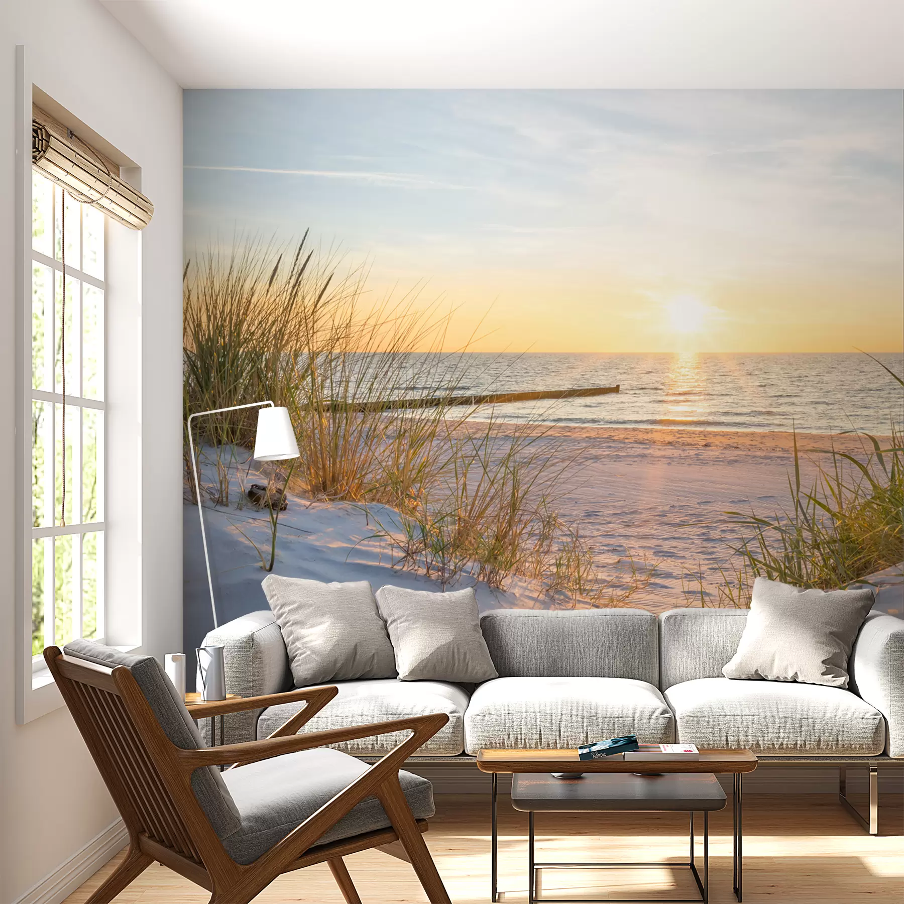 murales de pared Foto/playa panorámica con puesta de sol u93577