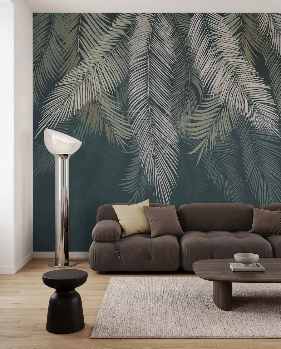 murales de pared Palmas sobre azul petróleo u48556v2