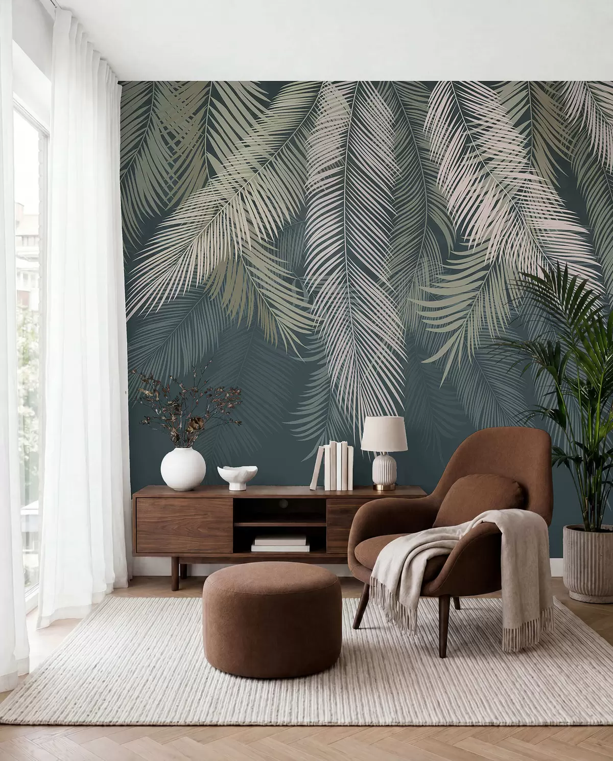 murales de pared Palmas sobre azul petróleo u48556v2
