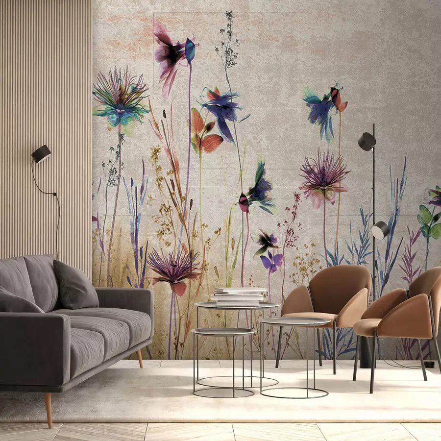 murales de pared Flores altas inusuales sobre un fondo beige u93672
