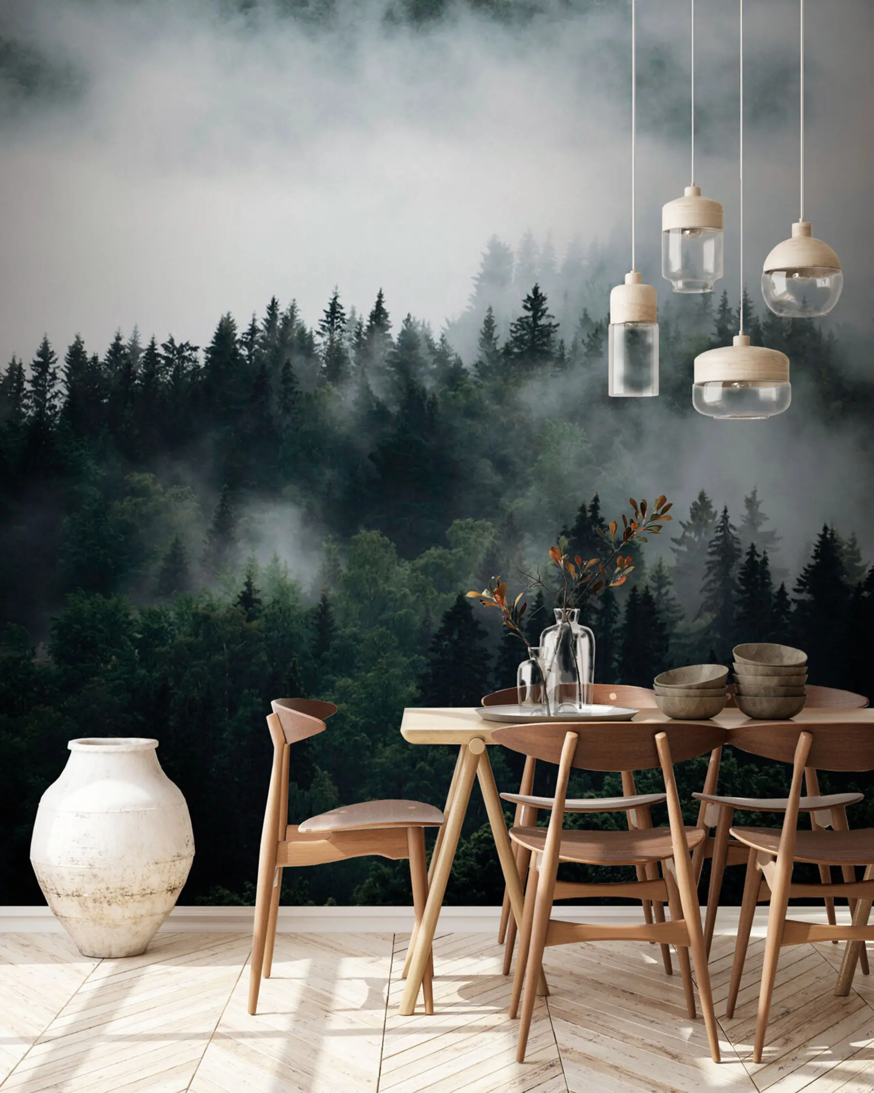 murales de pared El bosque en la niebla de la mañana u74233