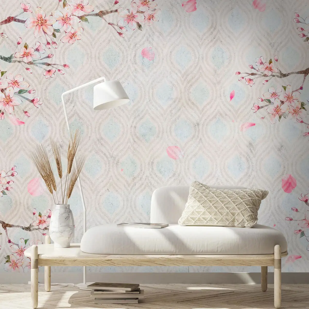 murales de pared Flores de sakura en estilo vintage u74383
