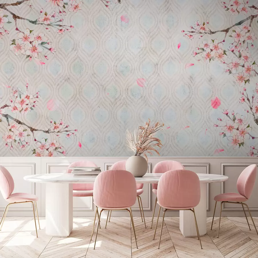 murales de pared Flores de sakura en estilo vintage u74383
