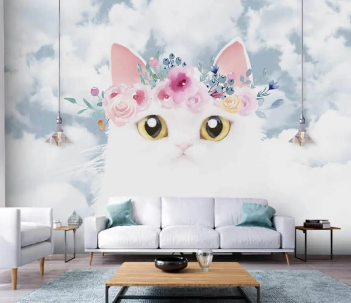 murales de pared Gato, nube y felidae u09390