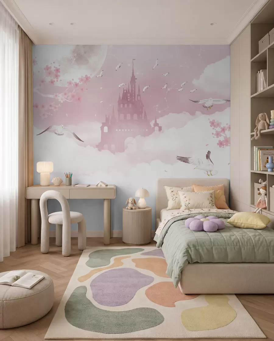 murales de pared Castillo entre nubes rosas u41232