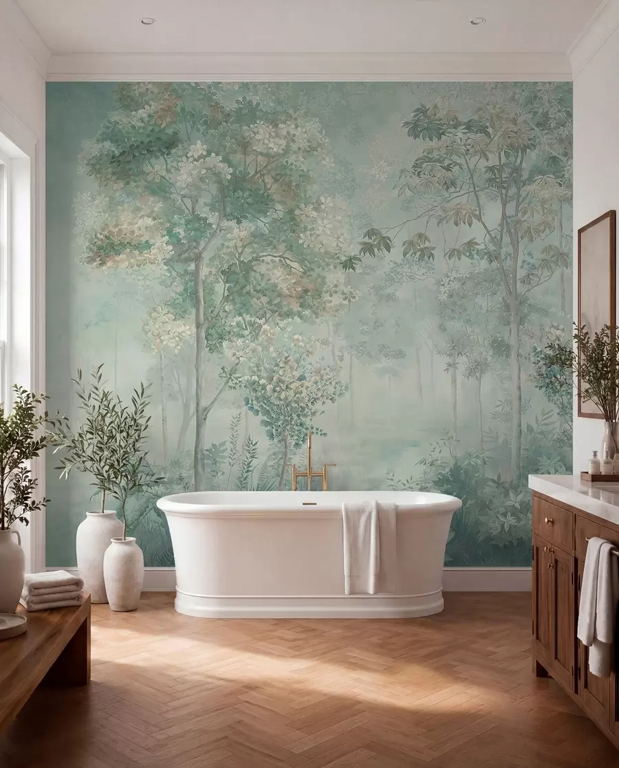 murales de pared Boceto del bosque en menta u78448v2