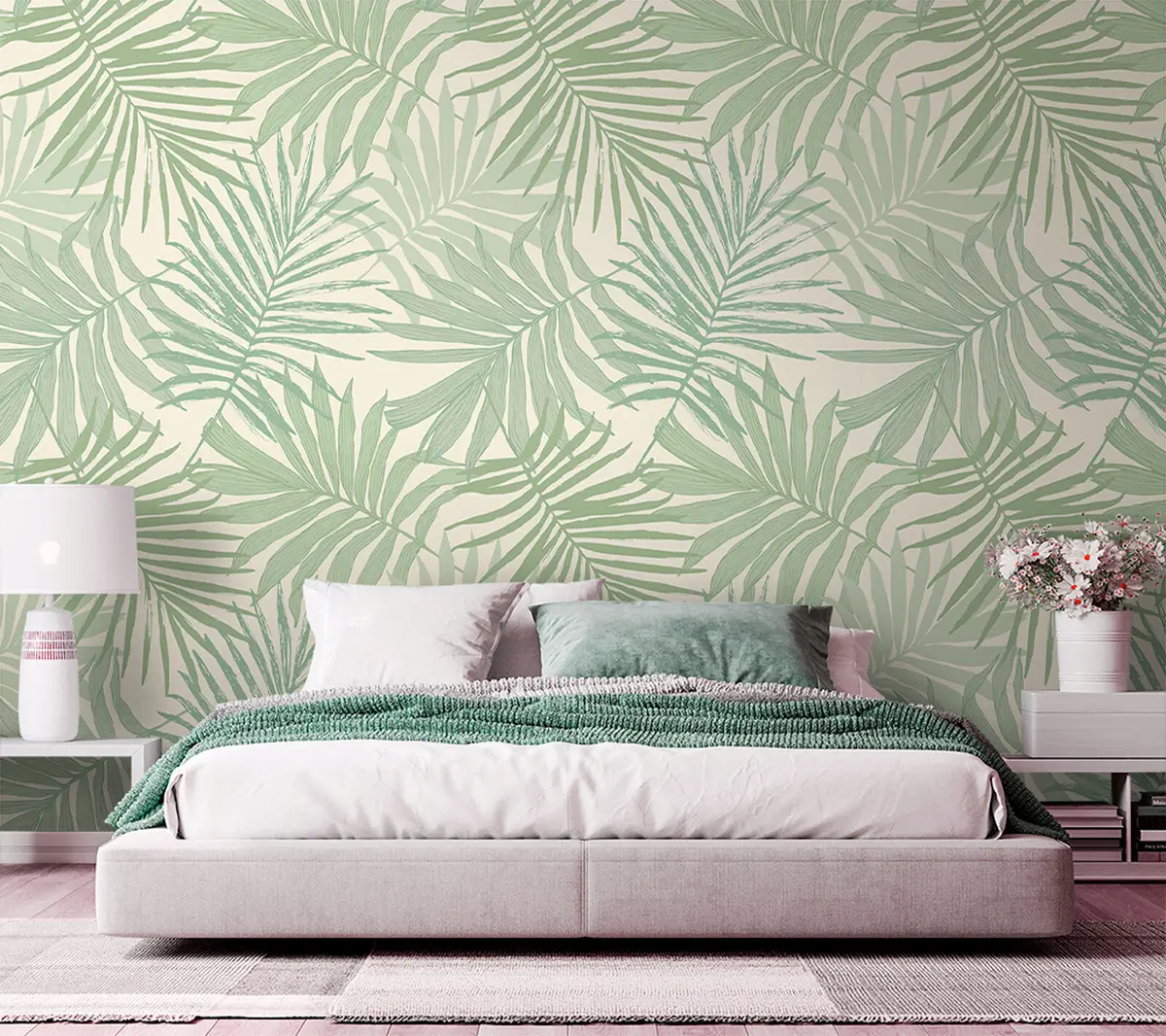 murales de pared Follaje tropical en tonos verde oliva pastel u74826