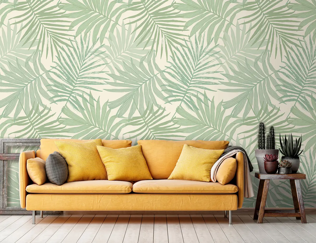 murales de pared Follaje tropical en tonos verde oliva pastel u74826