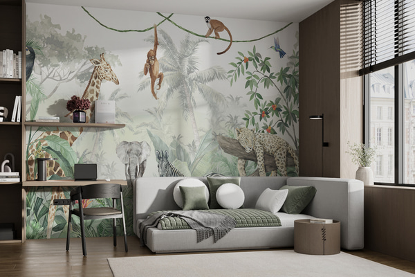 Fotomurale Papel pintado Panorama de la jungla con animales, Fotomurales Infantiles, u74709 : uwalls.com.py