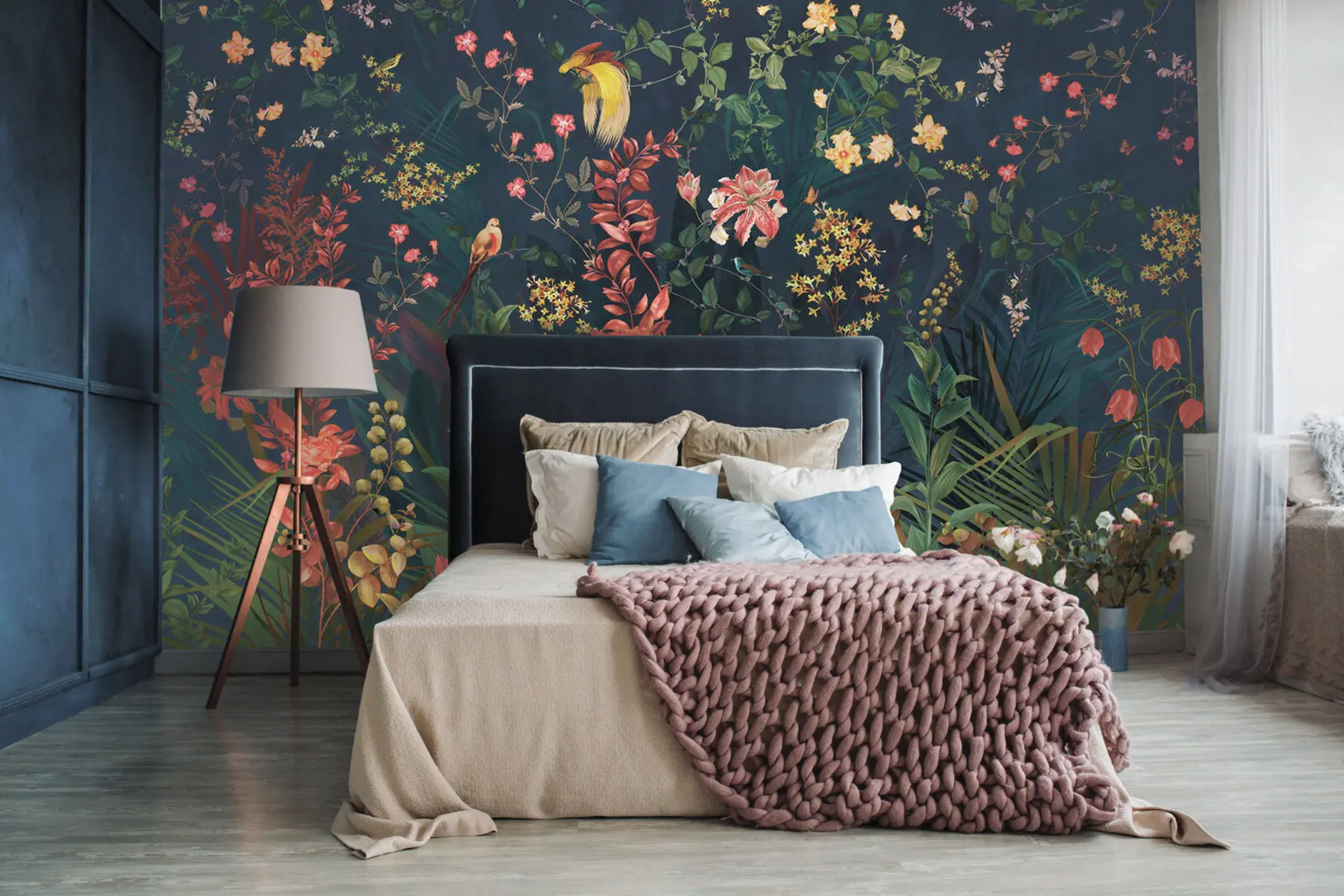 murales de pared Ramas y pájaros brillantes en estilo chinoiserie. u74744