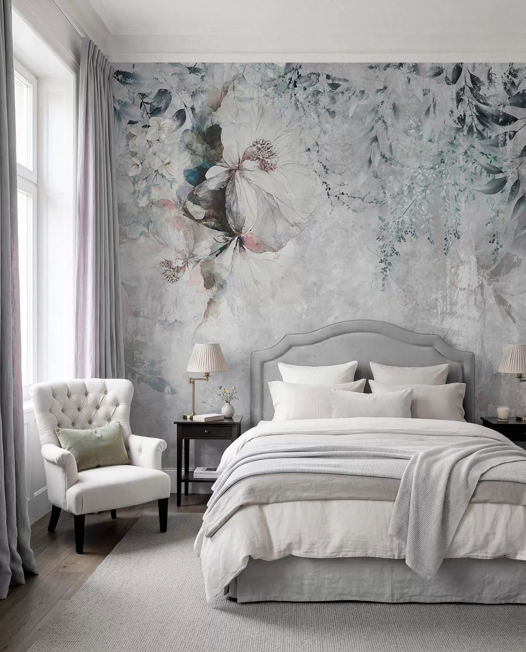 murales de pared Flores sobre gris desgastado u74746