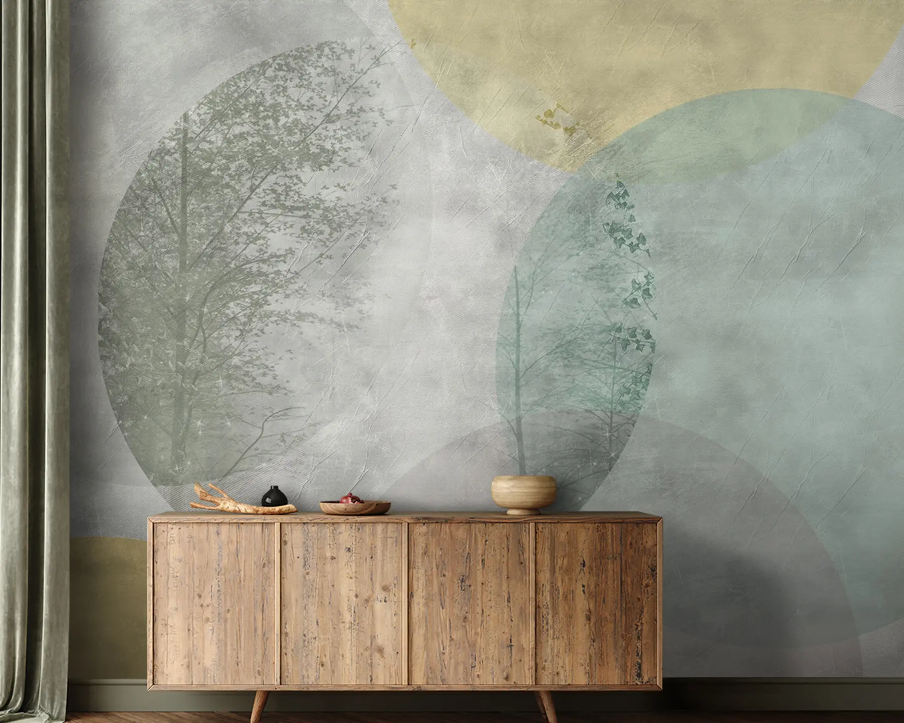 murales de pared Círculos y árboles en estilo grunge u94041