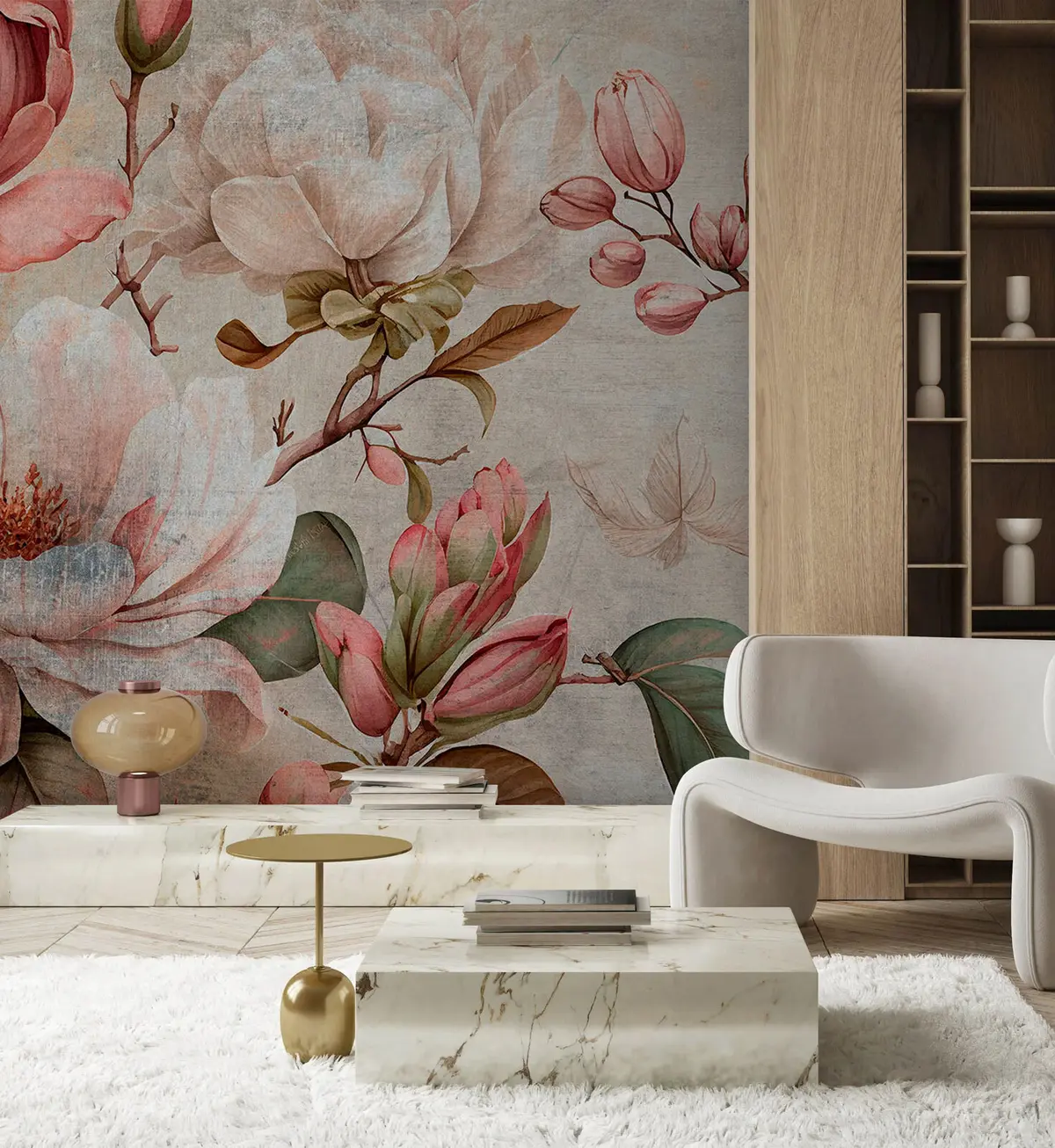 murales de pared Acuarela peonías flores y hojas verdes. u75382