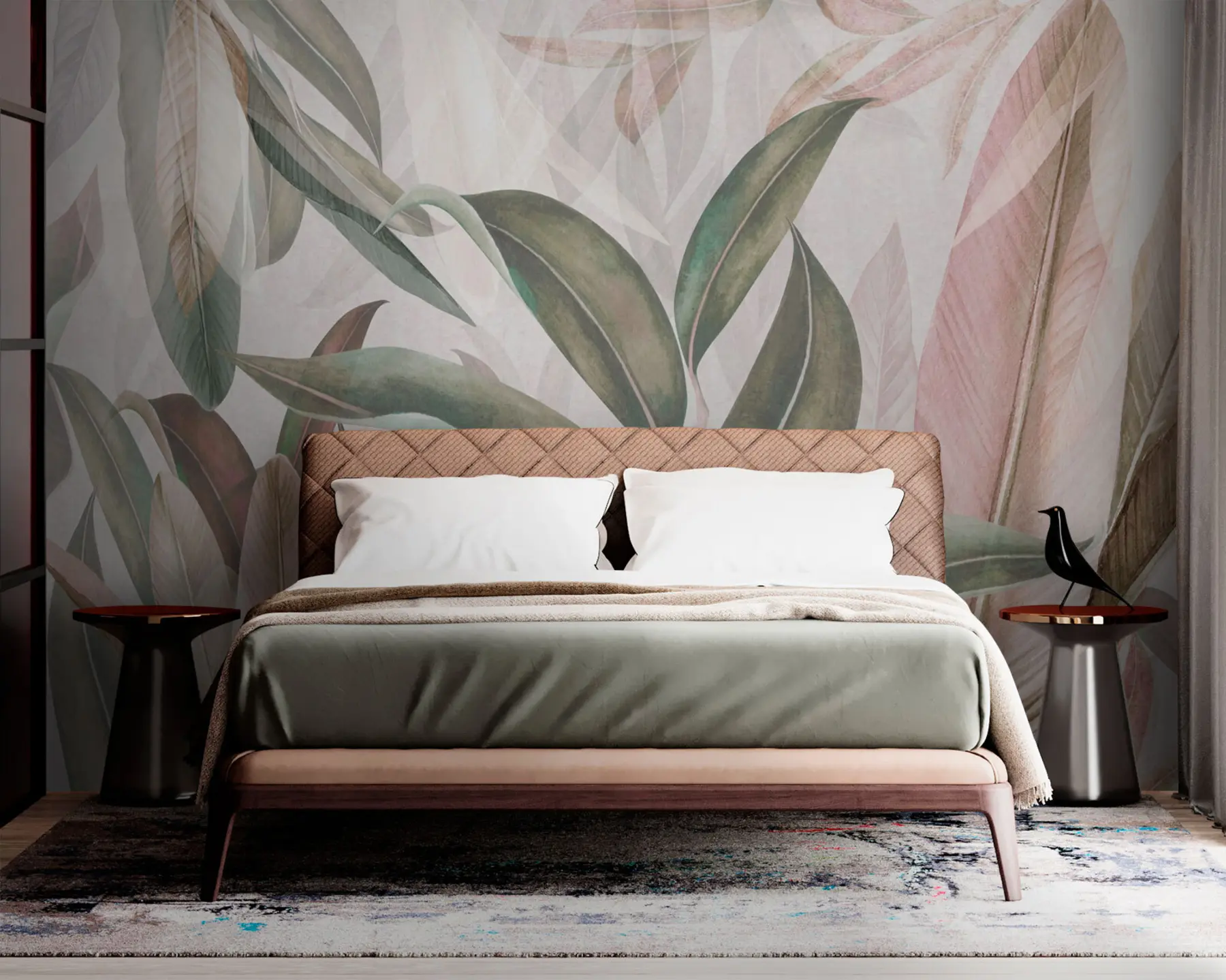 murales de pared Hojas de palma verdes y rosadas u94302