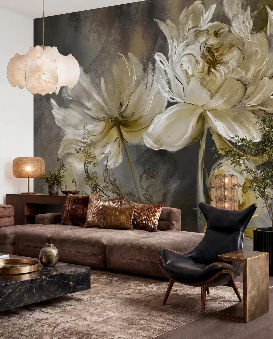 murales de pared Flores vintage en verde oliva u78738