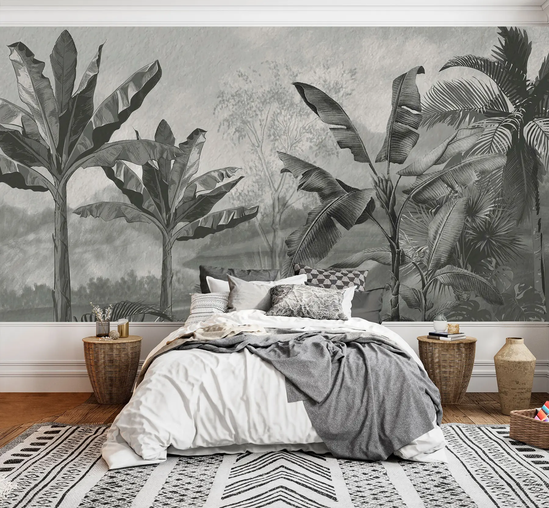 murales de pared Diseño de papel tapiz tropical, plátanos, paisajes. u94329