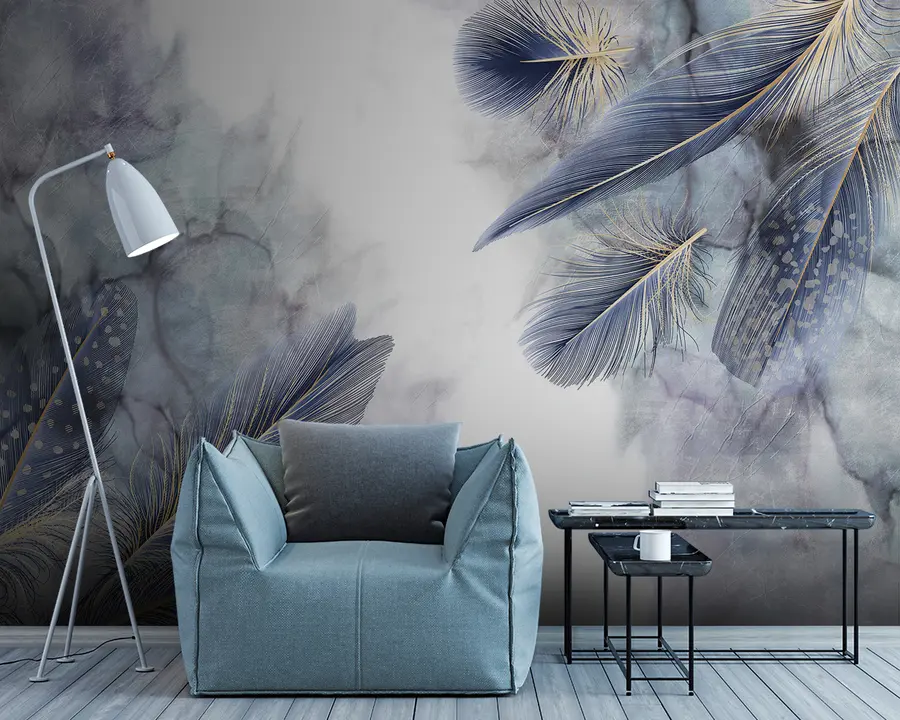 murales de pared plumas azules u93996