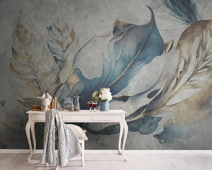 murales de pared Grandes flores de acuarela en un muro de hormigón u93998