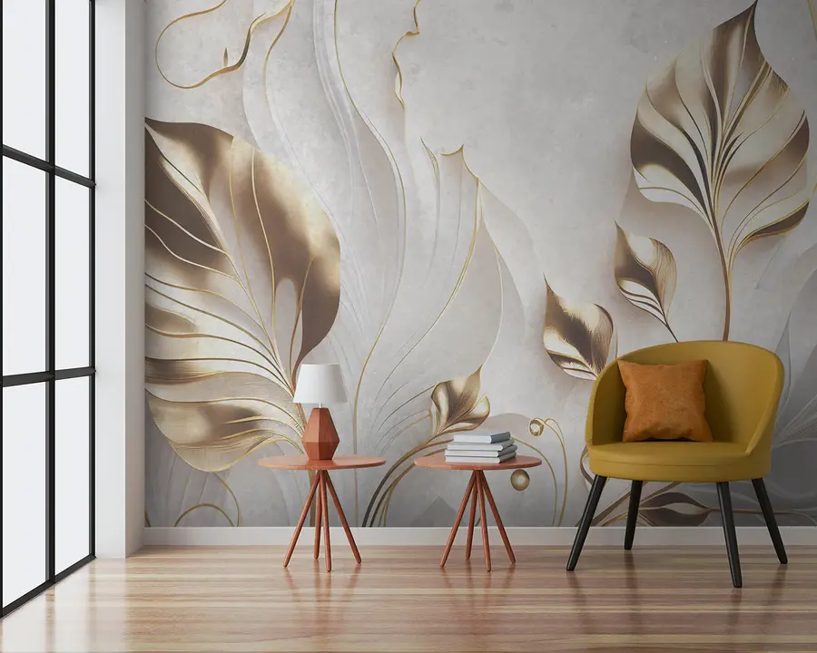 murales de pared Hojas delicadas en un muro de cemento u94010